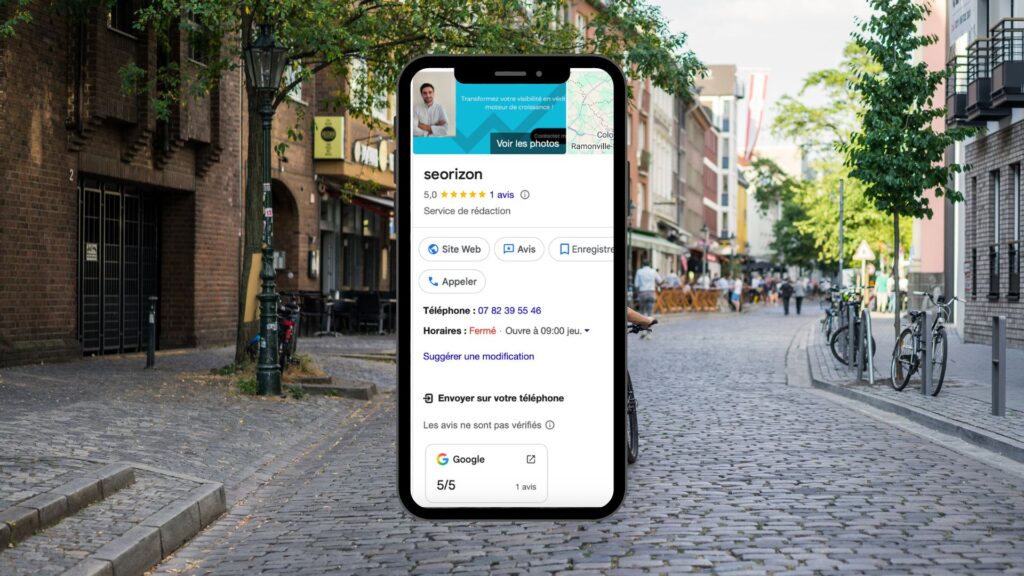Gestion des avis Google sur smartphone pour une entreprise locale.