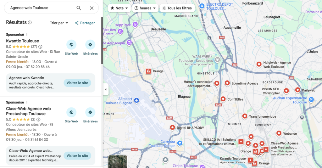 Exemple de recherche Google Maps consultant SEO