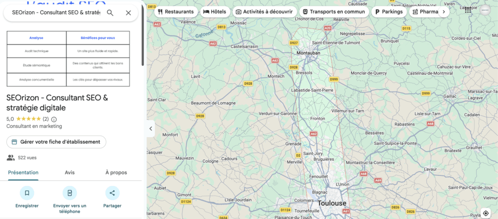 Visuel sur la fiche Google maps de SEOrizon, agence spécialisée en référencement SEO, fondée par Gabin Rafaillac