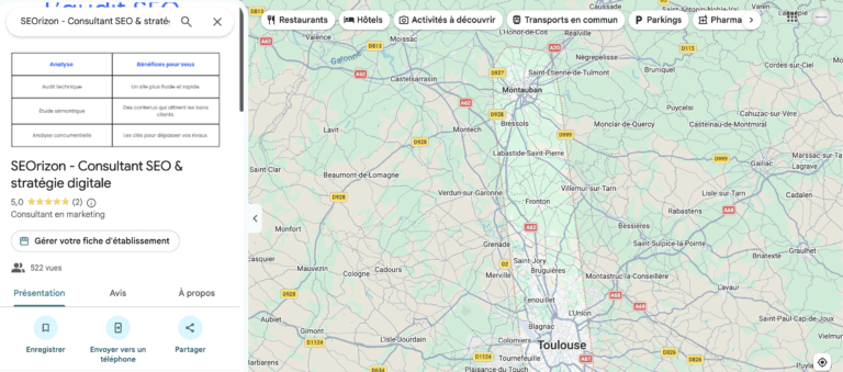 Visuel sur la fiche Google maps de SEOrizon, agence spécialisée en référencement SEO, fondée par Gabin Rafaillac